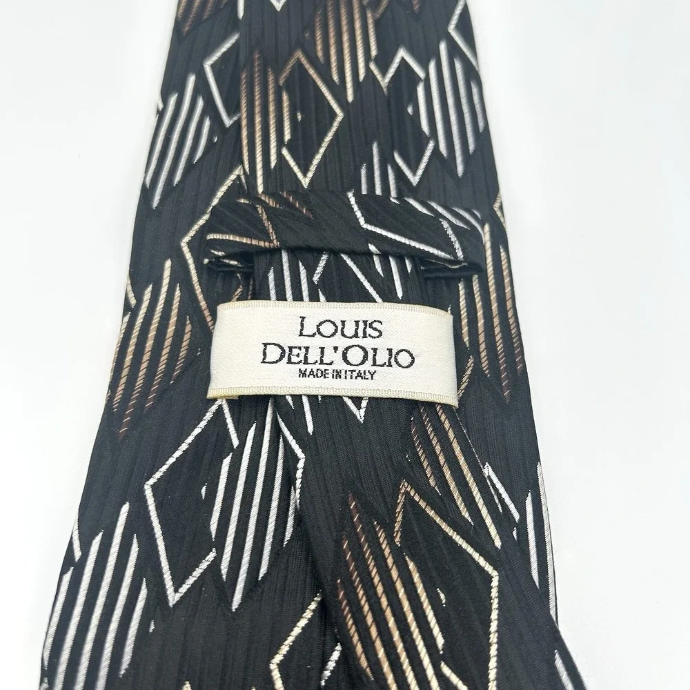 Louis Dell'Olio Made in‎ Italy Silk Men's Neck Tie Black Geometric 3.75W 60 L